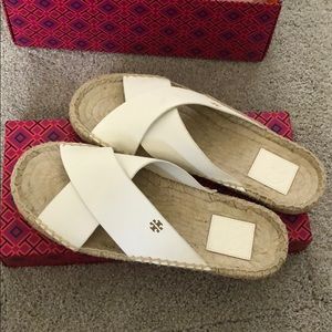 Tory Burch White Espadrille Slide Sandal